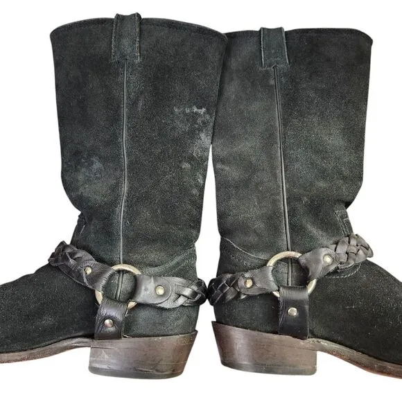 Frye Billy Braided Suede Harness Pull-on Black Boots Sz 8.5