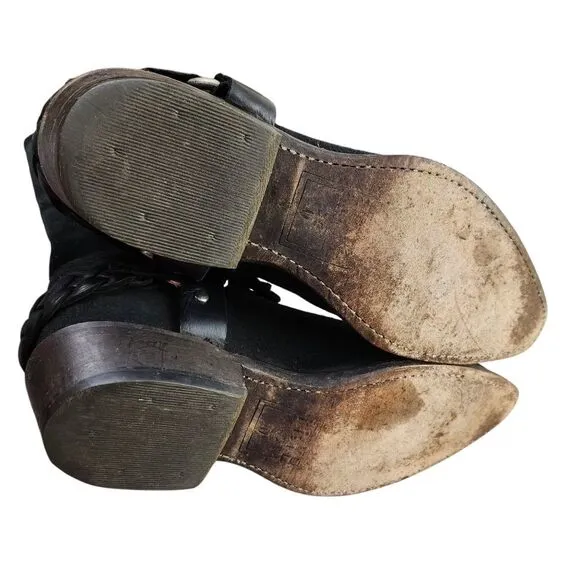 Frye Billy Braided Suede Harness Pull-on Black Boots Sz 8.5