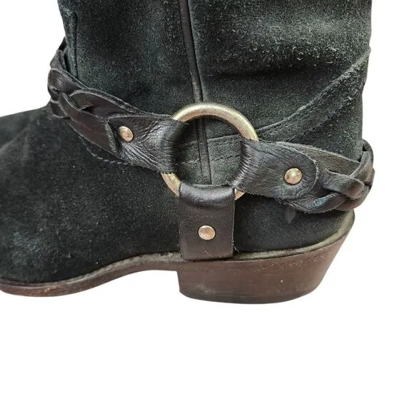 Frye Billy Braided Suede Harness Pull-on Black Boots Sz 8.5