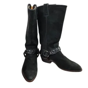Frye Billy Braided Suede Harness Pull-on Black Boots Sz 8.5