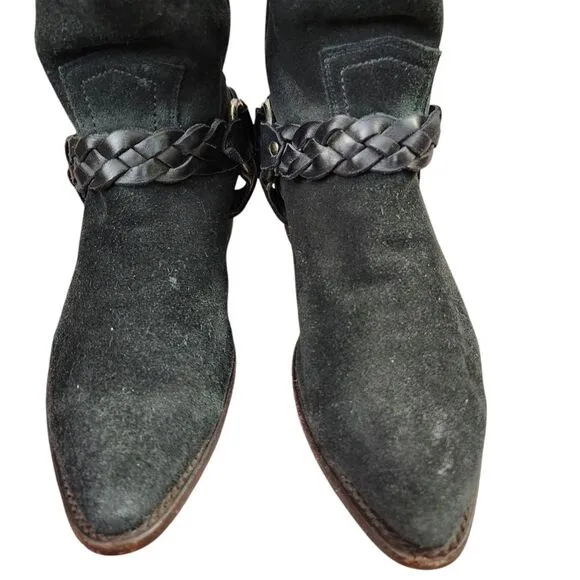 Frye Billy Braided Suede Harness Pull-on Black Boots Sz 8.5