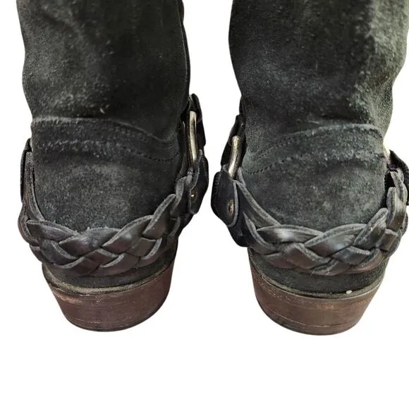 Frye Billy Braided Suede Harness Pull-on Black Boots Sz 8.5
