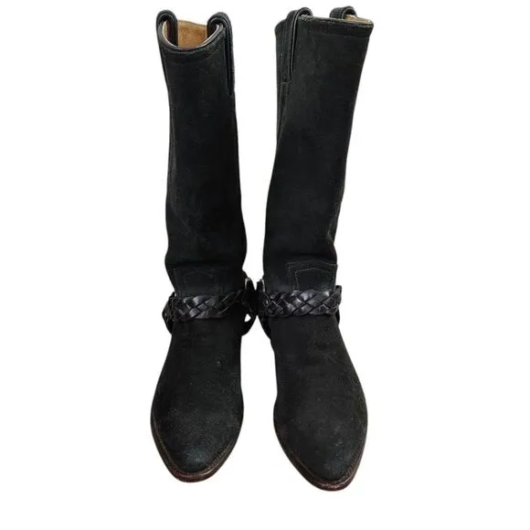 Frye Billy Braided Suede Harness Pull-on Black Boots Sz 8.5