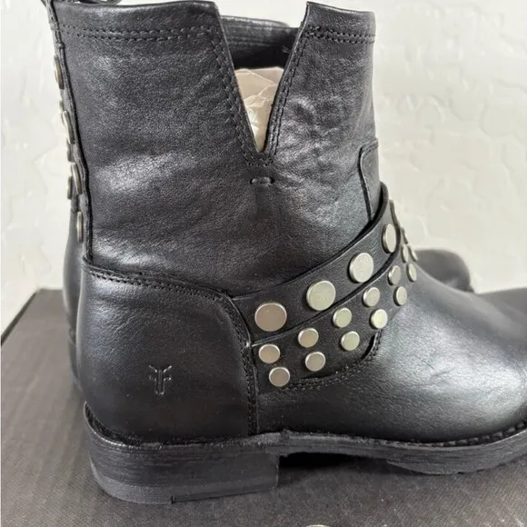 Frye Black Leather Studded Ankle Boots
