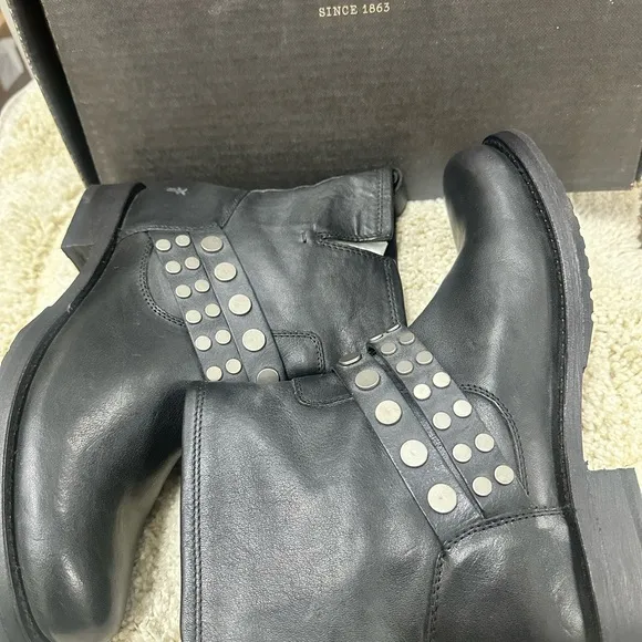 Frye Black Leather Studded Ankle Boots