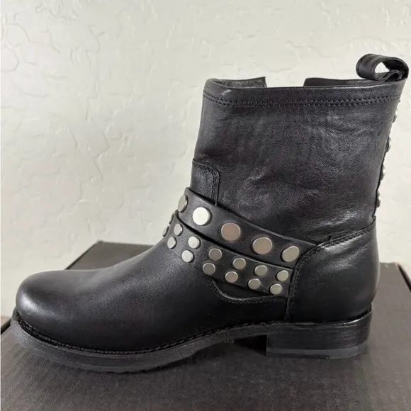 Frye Black Leather Studded Ankle Boots