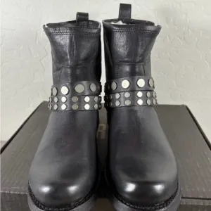Frye Black Leather Studded Ankle Boots