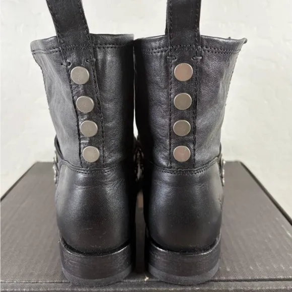 Frye Black Leather Studded Ankle Boots
