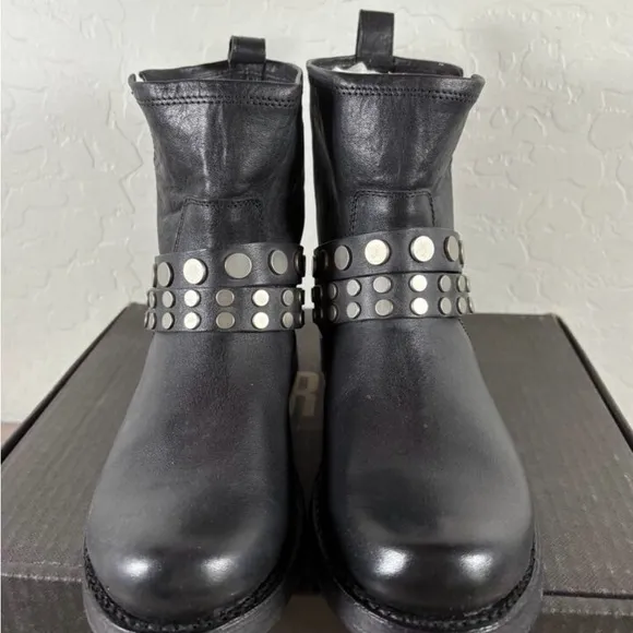 Frye Black Leather Studded Ankle Boots