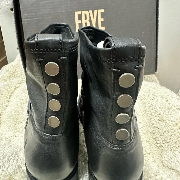 Frye Black Leather Studded Ankle Boots