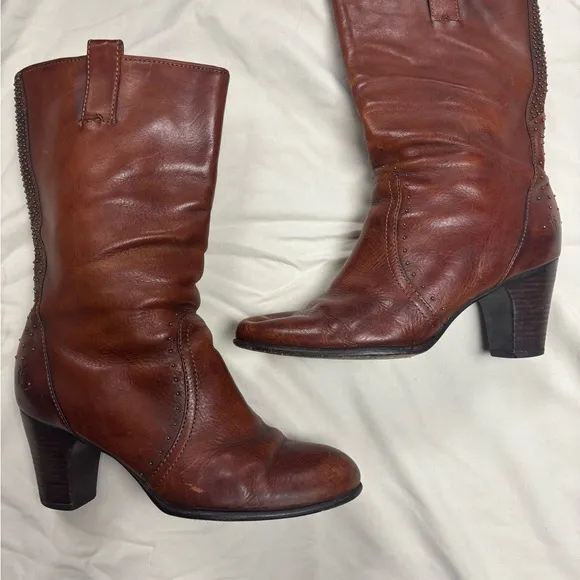 Frye Brown Heeled Boots Classic Leather
