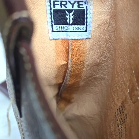 Frye Caroline campus boots brown leather wedge 8M
