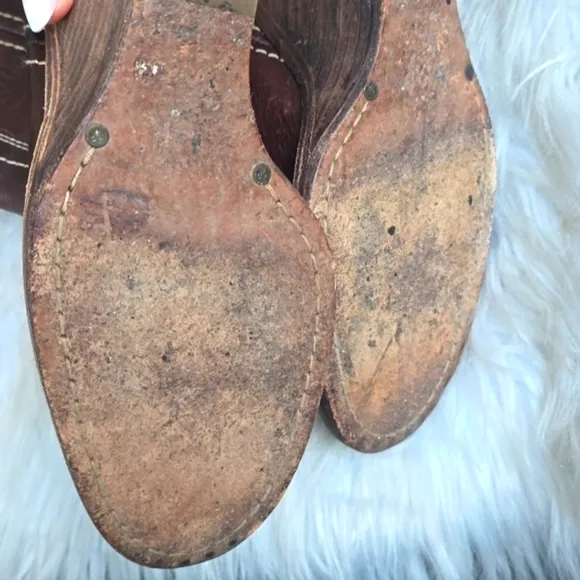 Frye Caroline campus boots brown leather wedge 8M