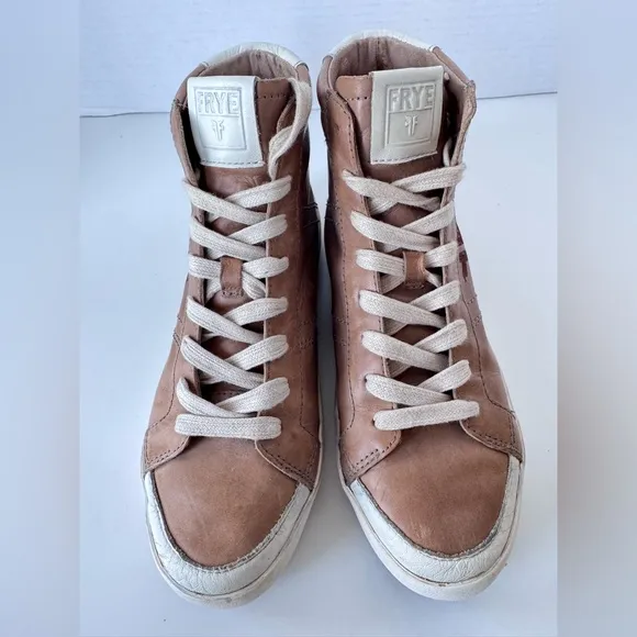 Frye Dylan Lace Up Tan Leather High Top Sneakers Shoes Women’s Size 7
