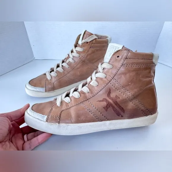 Frye Dylan Lace Up Tan Leather High Top Sneakers Shoes Women’s Size 7