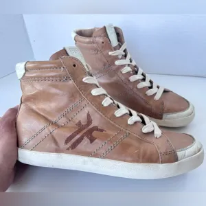 Frye Dylan Lace Up Tan Leather High Top Sneakers Shoes Women’s Size 7