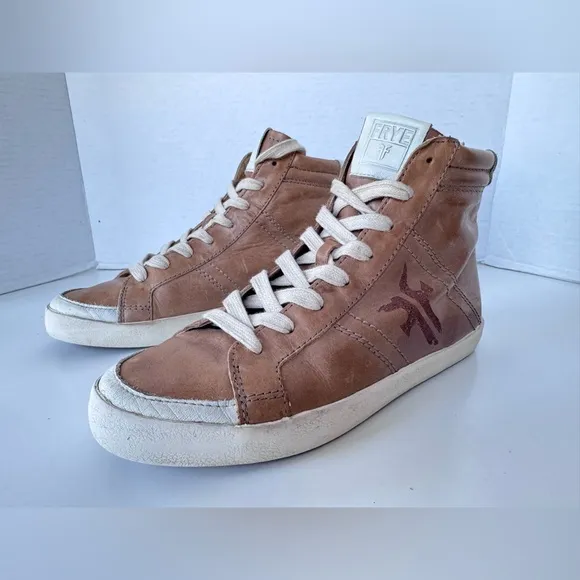 Frye Dylan Lace Up Tan Leather High Top Sneakers Shoes Women’s Size 7