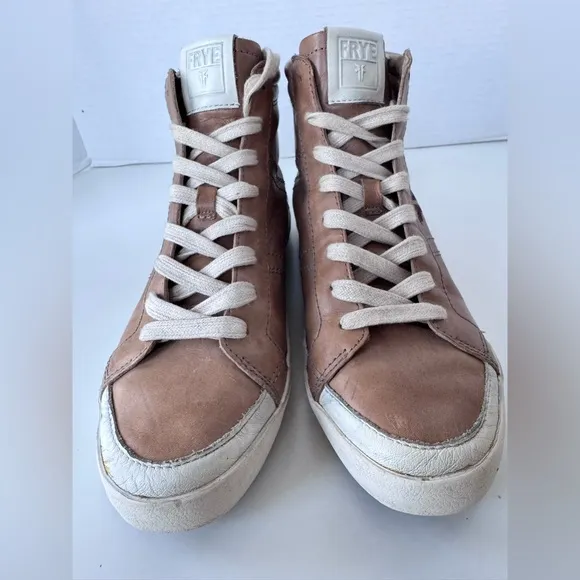 Frye Dylan Lace Up Tan Leather High Top Sneakers Shoes Women’s Size 7