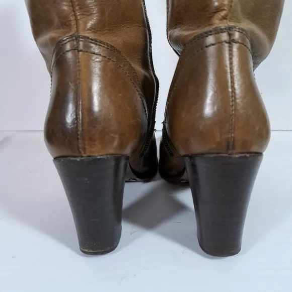 Frye Fiona Stitch Leather Midcalf Boots Buckle Design SZ 7B