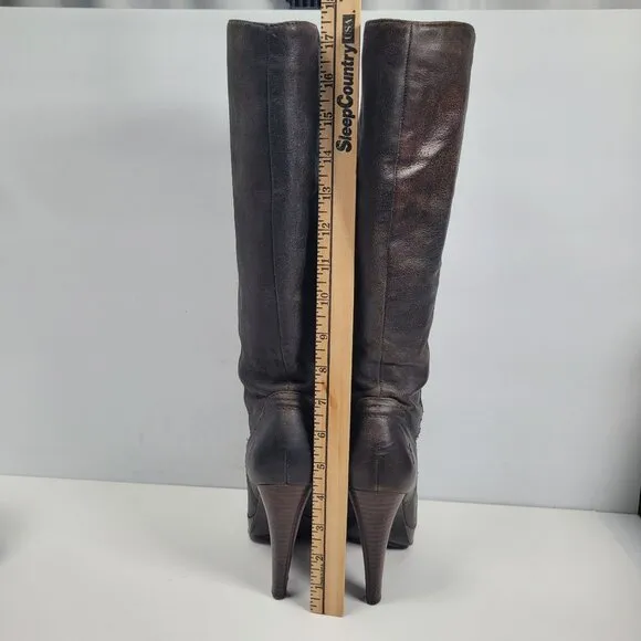 Frye Harlow Campus Women's Charcoal/Black High Heel Tall Boots 77343 US Size 6M