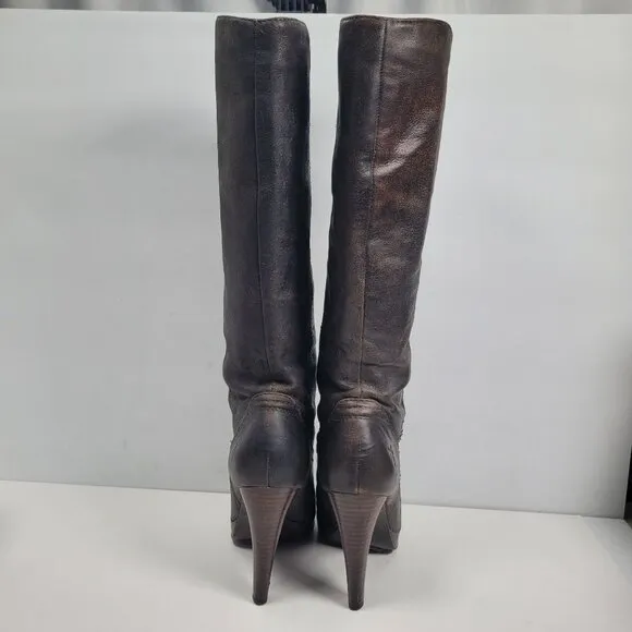 Frye Harlow Campus Women's Charcoal/Black High Heel Tall Boots 77343 US Size 6M