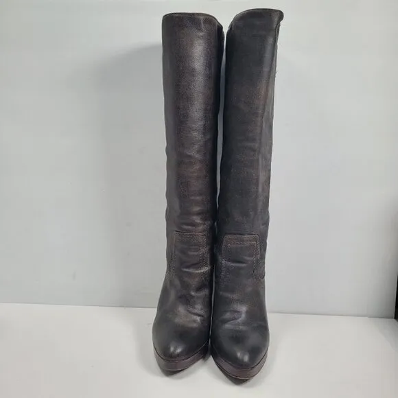 Frye Harlow Campus Women's Charcoal/Black High Heel Tall Boots 77343 US Size 6M