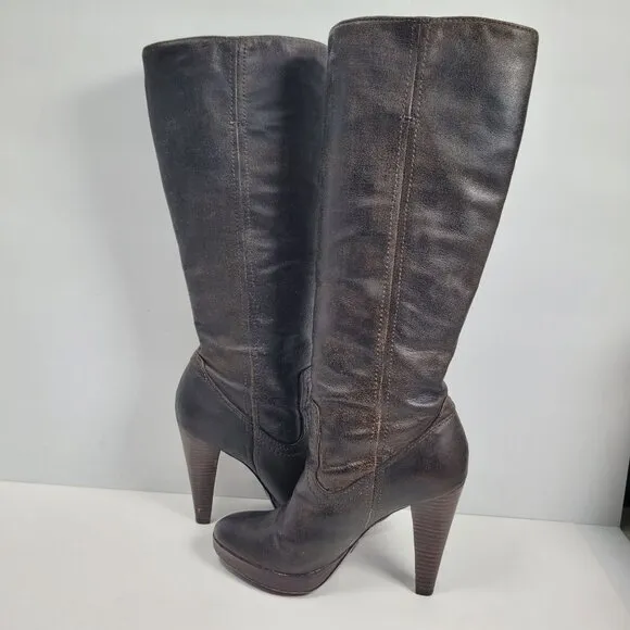 Frye Harlow Campus Women's Charcoal/Black High Heel Tall Boots 77343 US Size 6M
