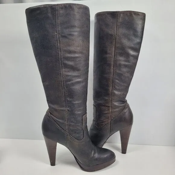 Frye Harlow Campus Women's Charcoal/Black High Heel Tall Boots 77343 US Size 6M