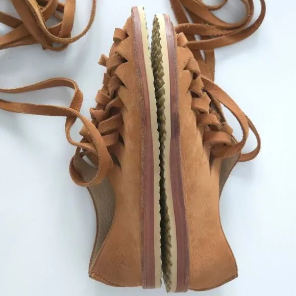FRYE Holly Camel Brown Leather Gladiator Lace-Up Sandals, Size 8.5