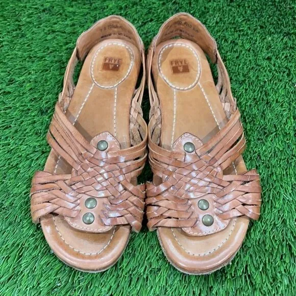 Frye Jacey Huarache Sandals Brown Leather