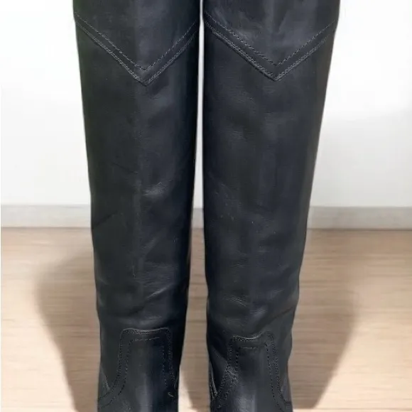 Frye Jane Tall Cuff Black Leather Boots -  Size 6B