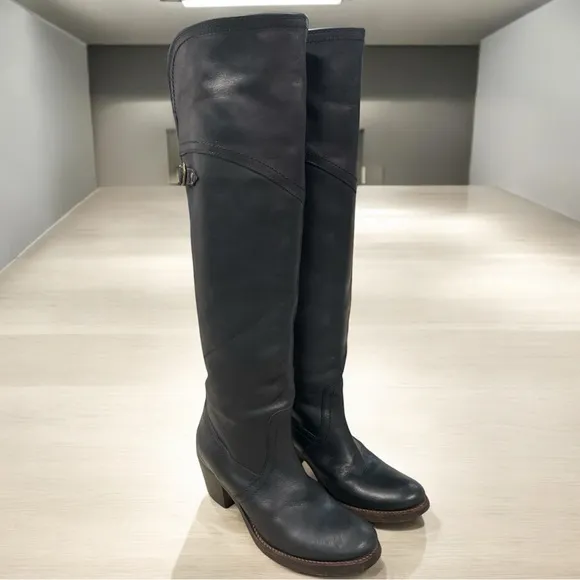 Frye Jane Tall Cuff Black Leather Boots -  Size 6B