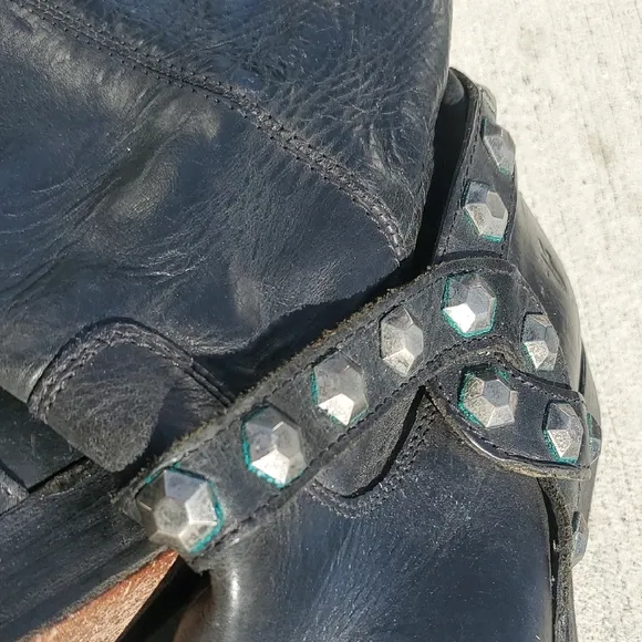 Frye Melissa Honeycomb Studded Tall Black Leather Boots