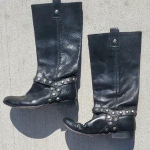 Frye Melissa Honeycomb Studded Tall Black Leather Boots