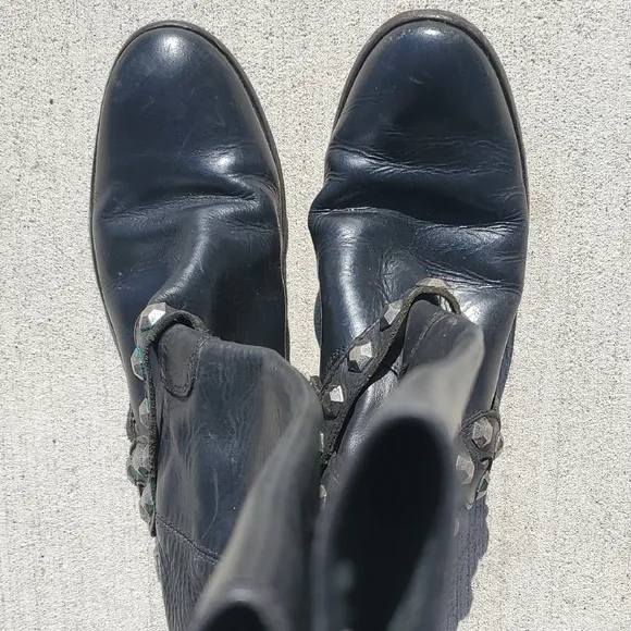 Frye Melissa Honeycomb Studded Tall Black Leather Boots