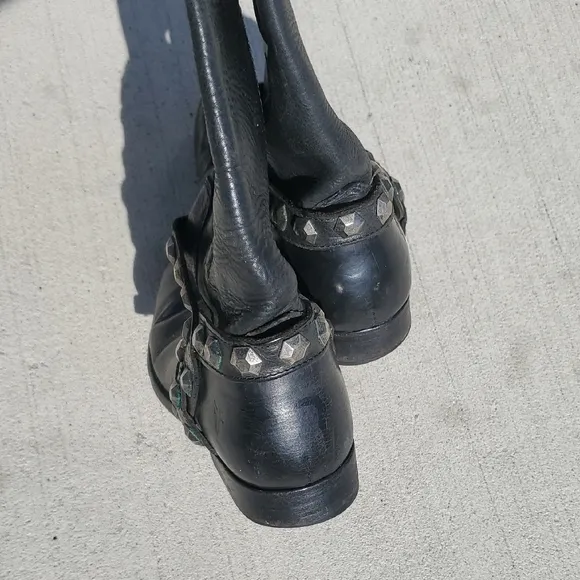 Frye Melissa Honeycomb Studded Tall Black Leather Boots
