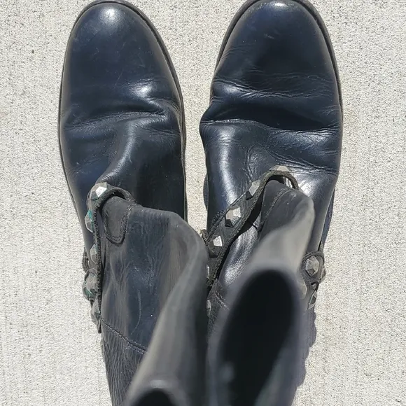 Frye Melissa Honeycomb Studded Tall Black Leather Boots