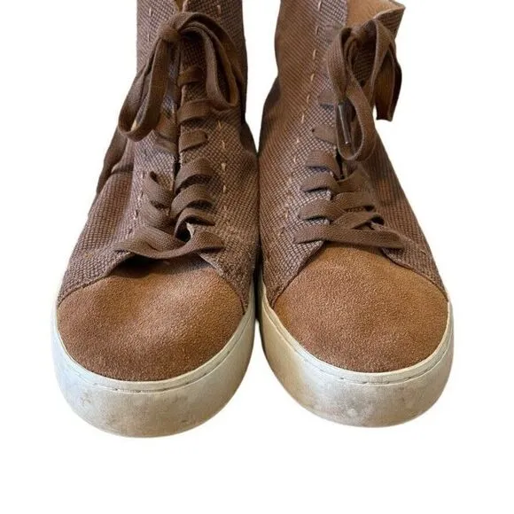 Frye Mens Brown Tan Suede Leather High Top Sneakers Tennis Shoes Sz 9.5