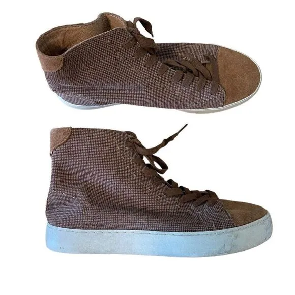 Frye Mens Brown Tan Suede Leather High Top Sneakers Tennis Shoes Sz 9.5