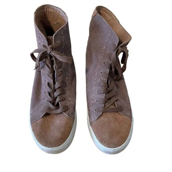 Frye Mens Brown Tan Suede Leather High Top Sneakers Tennis Shoes Sz 9.5