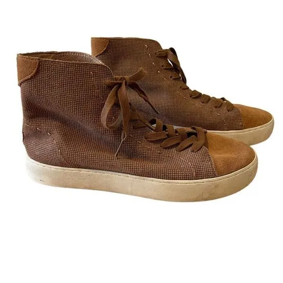 Frye Mens Brown Tan Suede Leather High Top Sneakers Tennis Shoes Sz 9.5