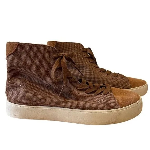 Frye Mens Brown Tan Suede Leather High Top Sneakers Tennis Shoes Sz 9.5