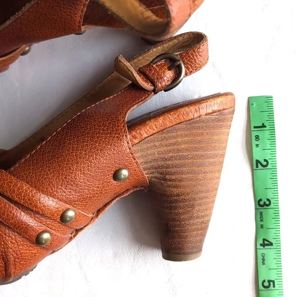 Frye Reese Sling Back Woven Brown Pebble Leather Heeled Sandals Women's Size 7.5