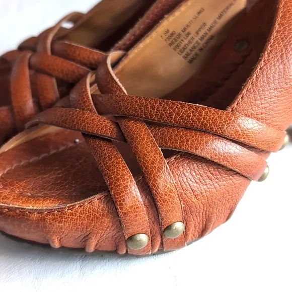 Frye Reese Sling Back Woven Brown Pebble Leather Heeled Sandals Women's Size 7.5