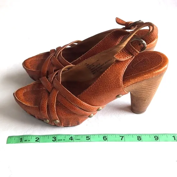 Frye Reese Sling Back Woven Brown Pebble Leather Heeled Sandals Women's Size 7.5