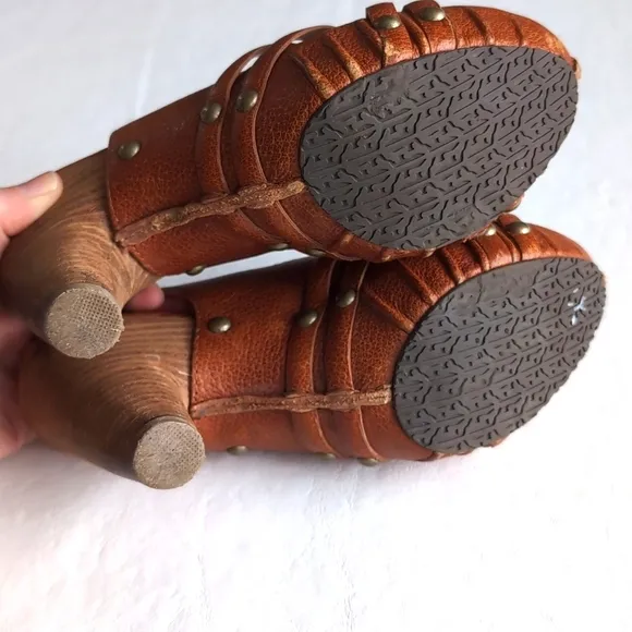 Frye Reese Sling Back Woven Brown Pebble Leather Heeled Sandals Women's Size 7.5