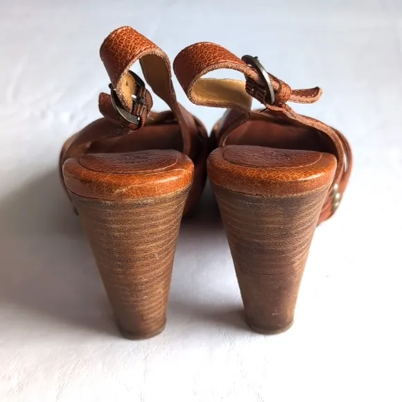 Frye Reese Sling Back Woven Brown Pebble Leather Heeled Sandals Women's Size 7.5