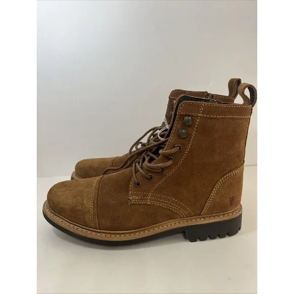 Frye Russell Mens Tan Leather Suede Cap Boots FR41606 Lace Zip Up Sz 9 1/2 NEW