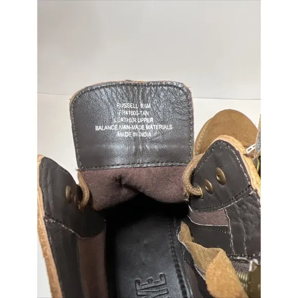 Frye Russell Mens Tan Leather Suede Cap Boots FR41606 Lace Zip Up Sz 9 1/2 NEW