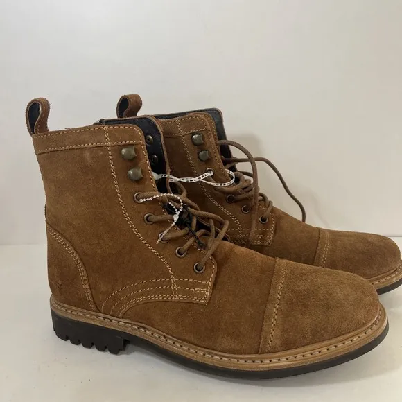 Frye Russell Mens Tan Leather Suede Cap Boots FR41606 Lace Zip Up Sz 9 1/2 NEW